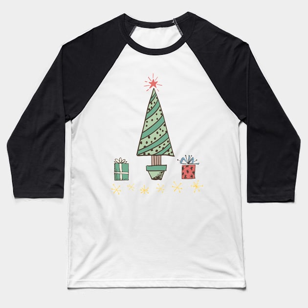 Retro Christmas Gift Tree Baseball T-Shirt by SWON Design